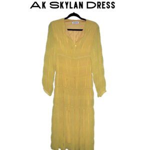Long-Sleeve Dress, Tiered, Yellow, Small